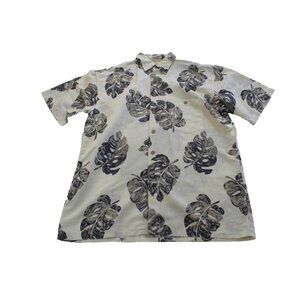 Bamboo Cay Mens M Cream Monstera Leaf Hawaiian Aloha Shirt